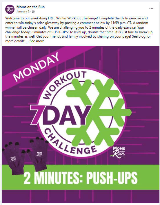 Example of 2023 Winter Workout Challenge Facebook post